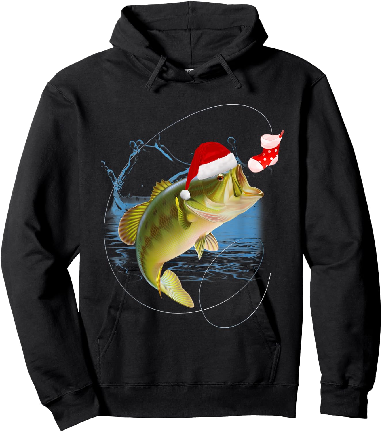 Funny Bass Fishing Santa Hat Christmas Pajama Fishermen Fish Hoodie - Hoodie | Black