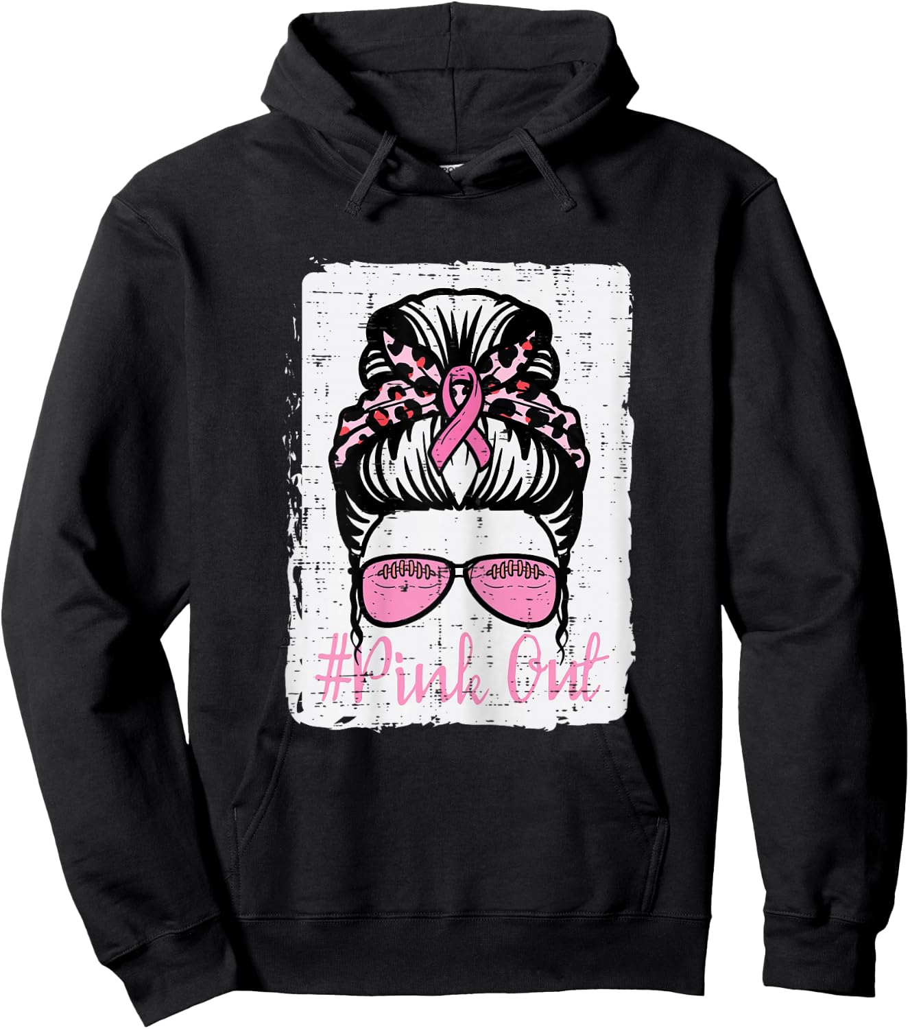Breast Cancer Messy Bun Pink Out Football Awareness Women Hoodie - Hoodie | Black