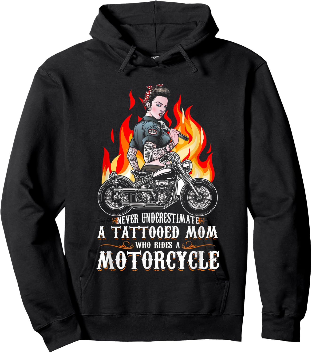 Never Underestimate A Tattooed Mom Motorcycle Biker Mom Hoodie - Hoodie | Black