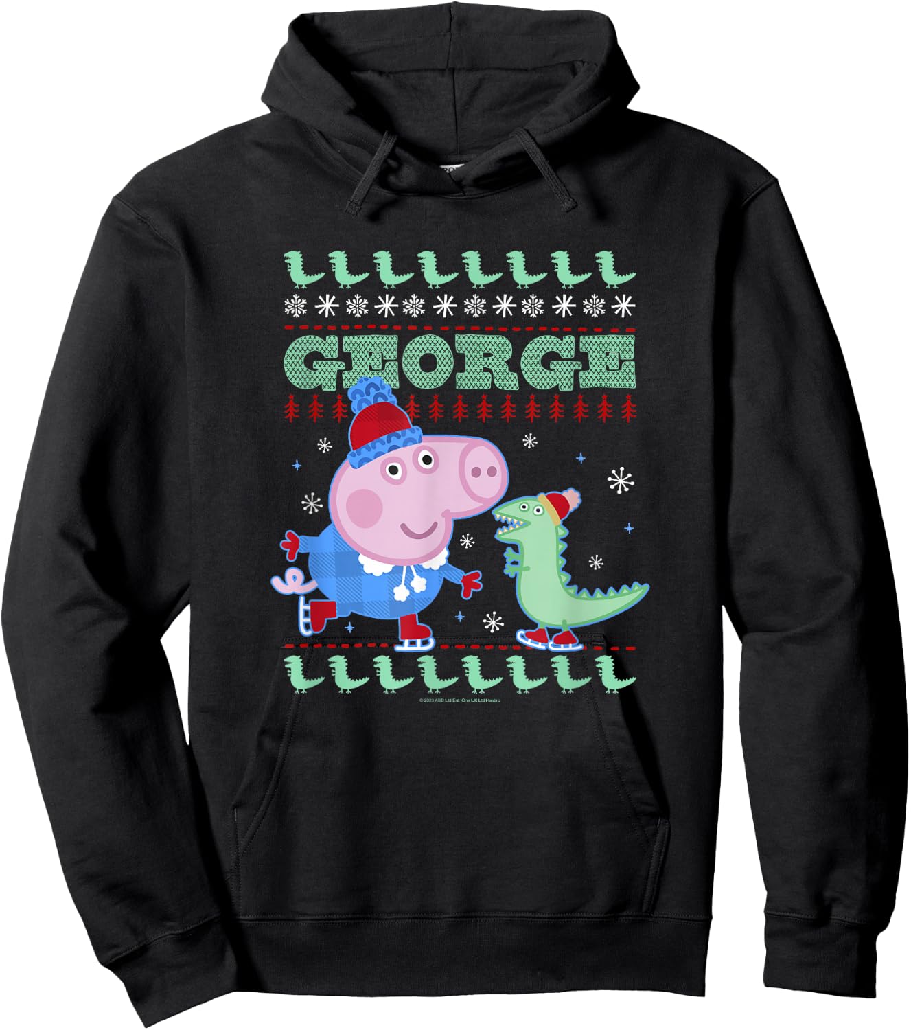 Peppa Pig George Pig Ice Skating Ugly Christmas Sweater Hoodie - Hoodie | Black