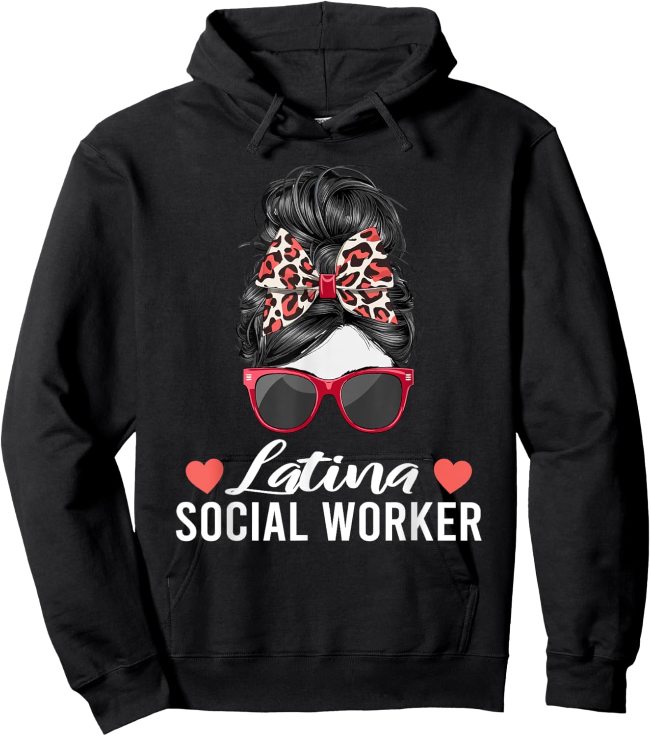Latina Social Worker Messy Bun Hispanic Latin American Women Hoodie - Hoodie | Black
