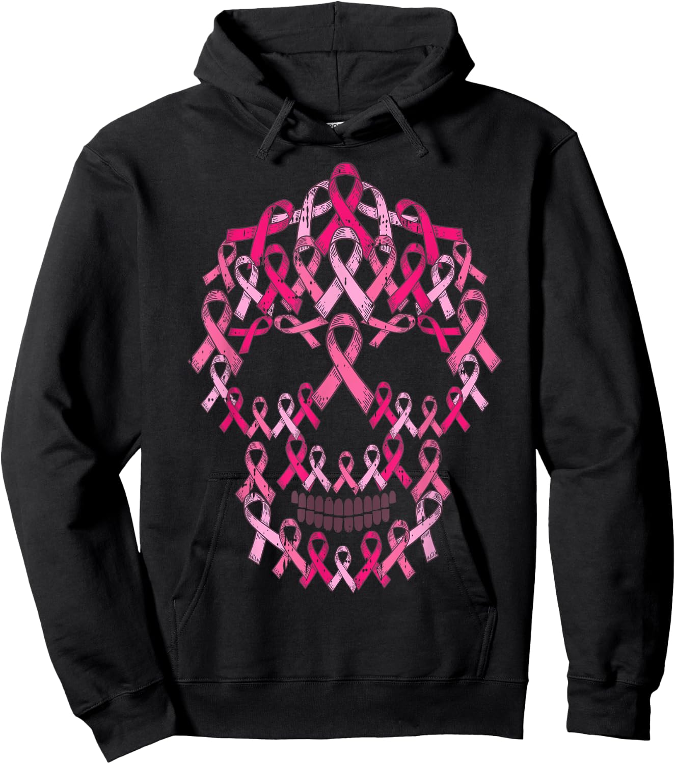Pink Ribbon Skull Costume Cool Halloween Breast Cancer Gifts Hoodie - Hoodie | Black