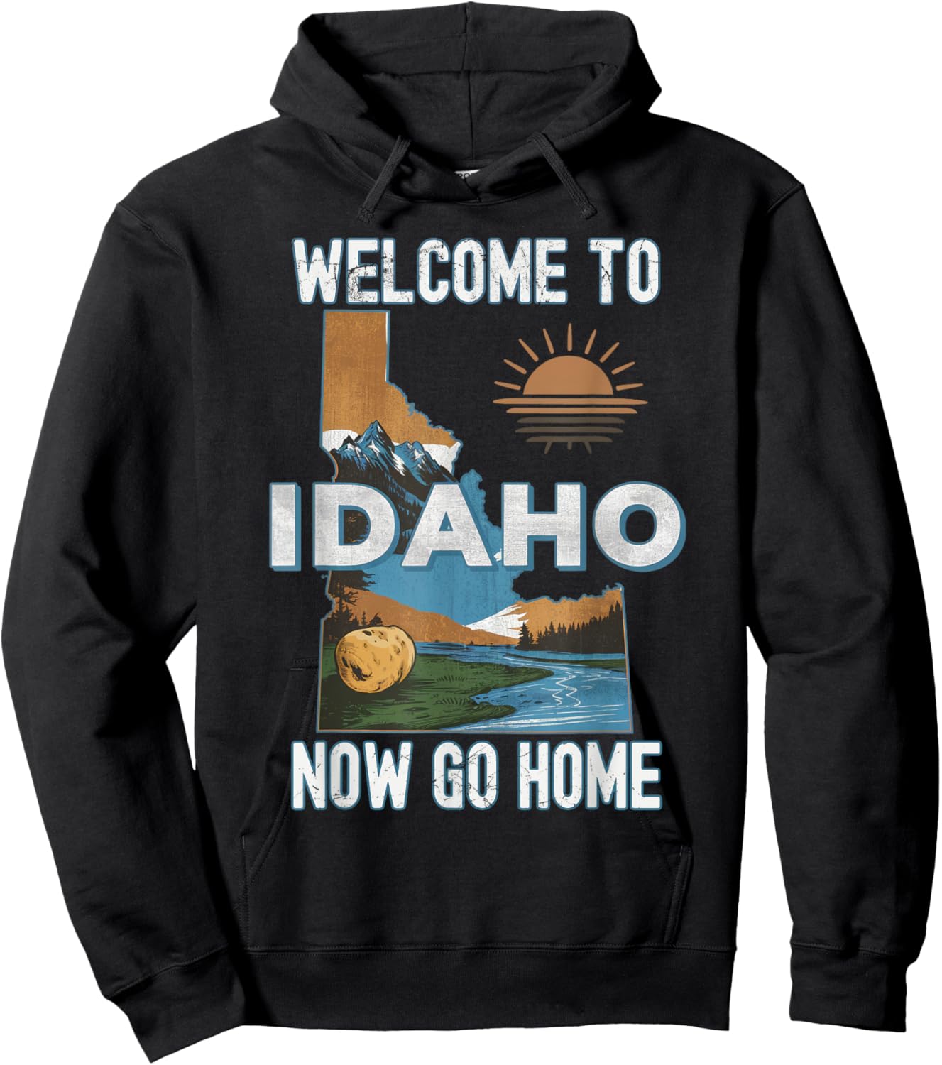 Funny State Pride Souvenir Apparel Funny Welcome To Idaho Retro Design, Idaho Proud Sarcastic , Black, Small, -Adults, Kids, Short Sleeve, Retro, Cotton Blend Hoodie - Hoodie | Black