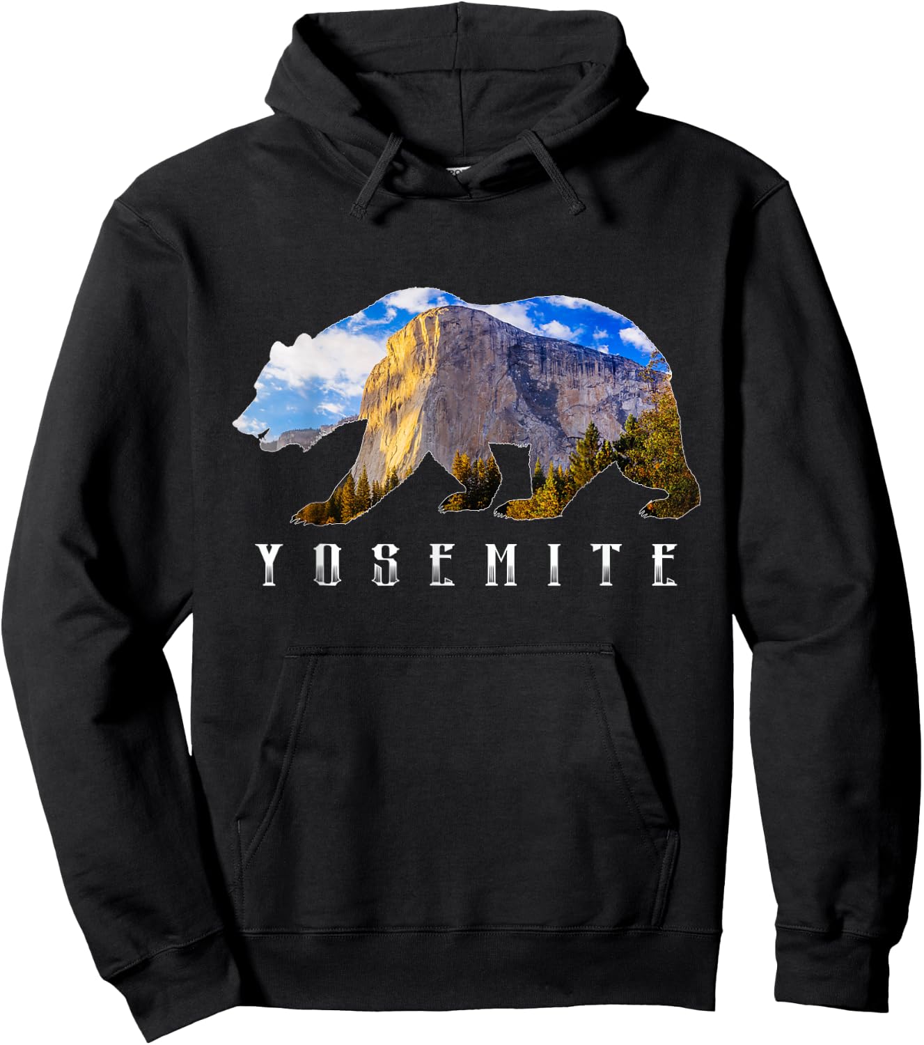 California Bear with Yosemite National Park Image Souvenir Hoodie - Hoodie | Black