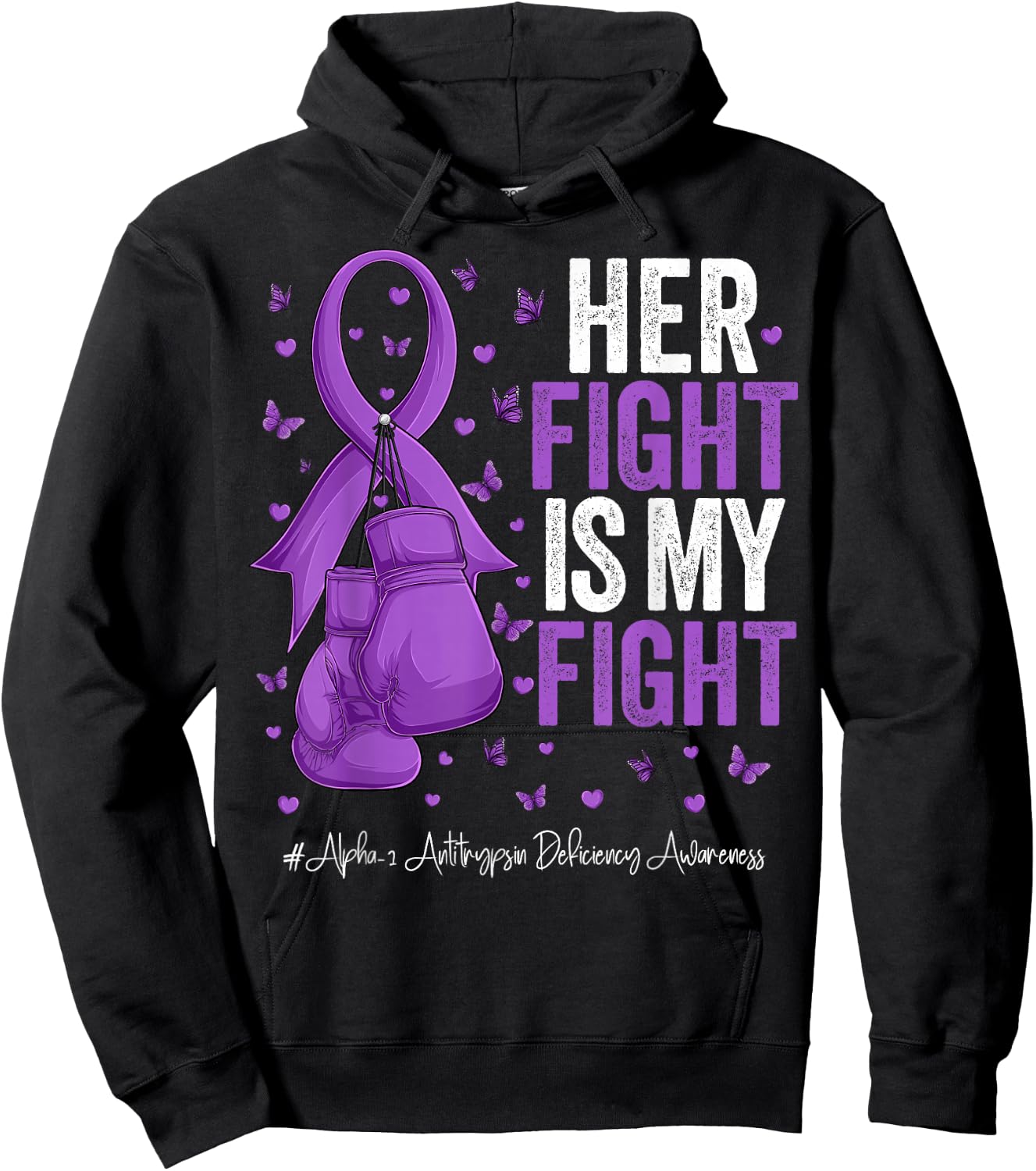 Purple Ribbon Alpha 1 Antitrypsin Deficiency Awareness Hoodie - Hoodie | Black