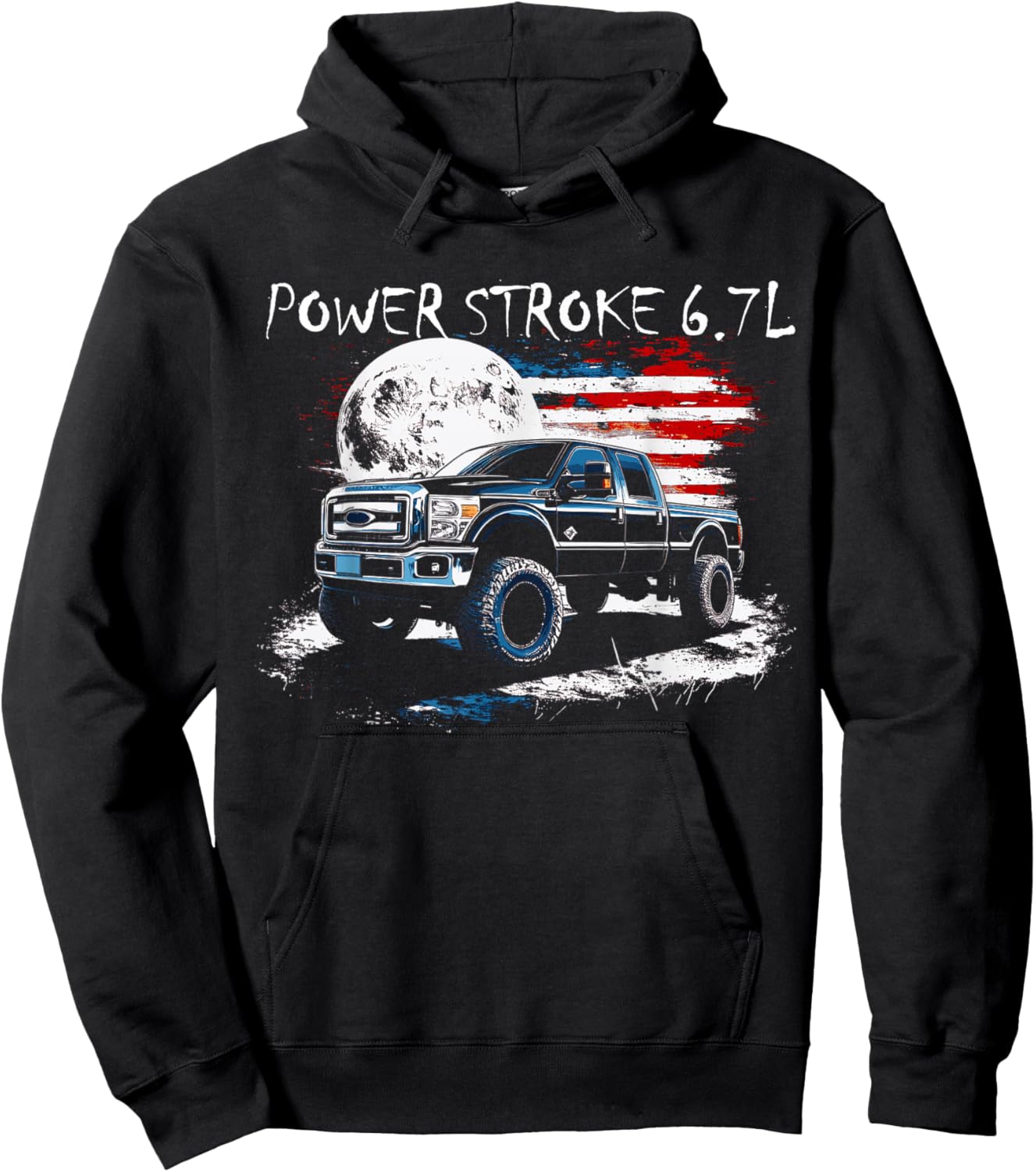 Powerstroke Patriotic Truck American Flag 6.7L Diesel Truck Hoodie - Hoodie | Black