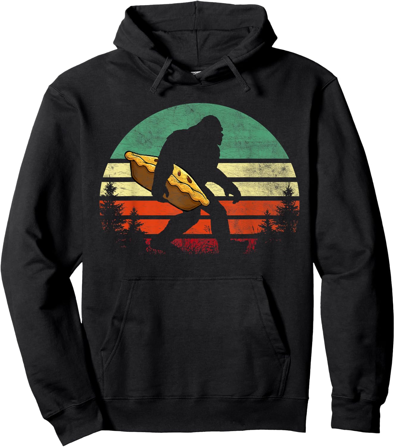 Retro Bigfoot Carrying Apple Pie Thankgiving Sasquatch Hoodie - Hoodie | Black