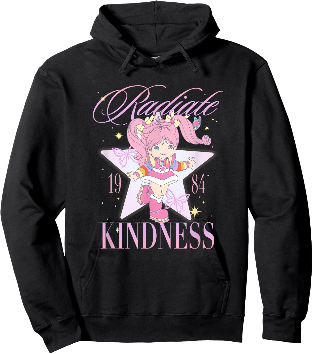 Rainbow Brite Radiate Kindness 1984 Tickled Pink Retro Shot Hoodie - Hoodie | Black