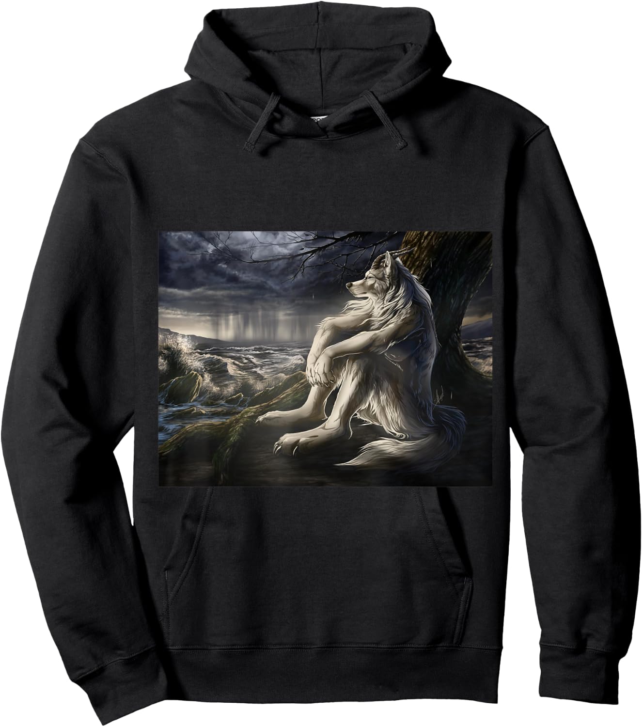 Wolf sitting under tree meme Hoodie - Hoodie | Black