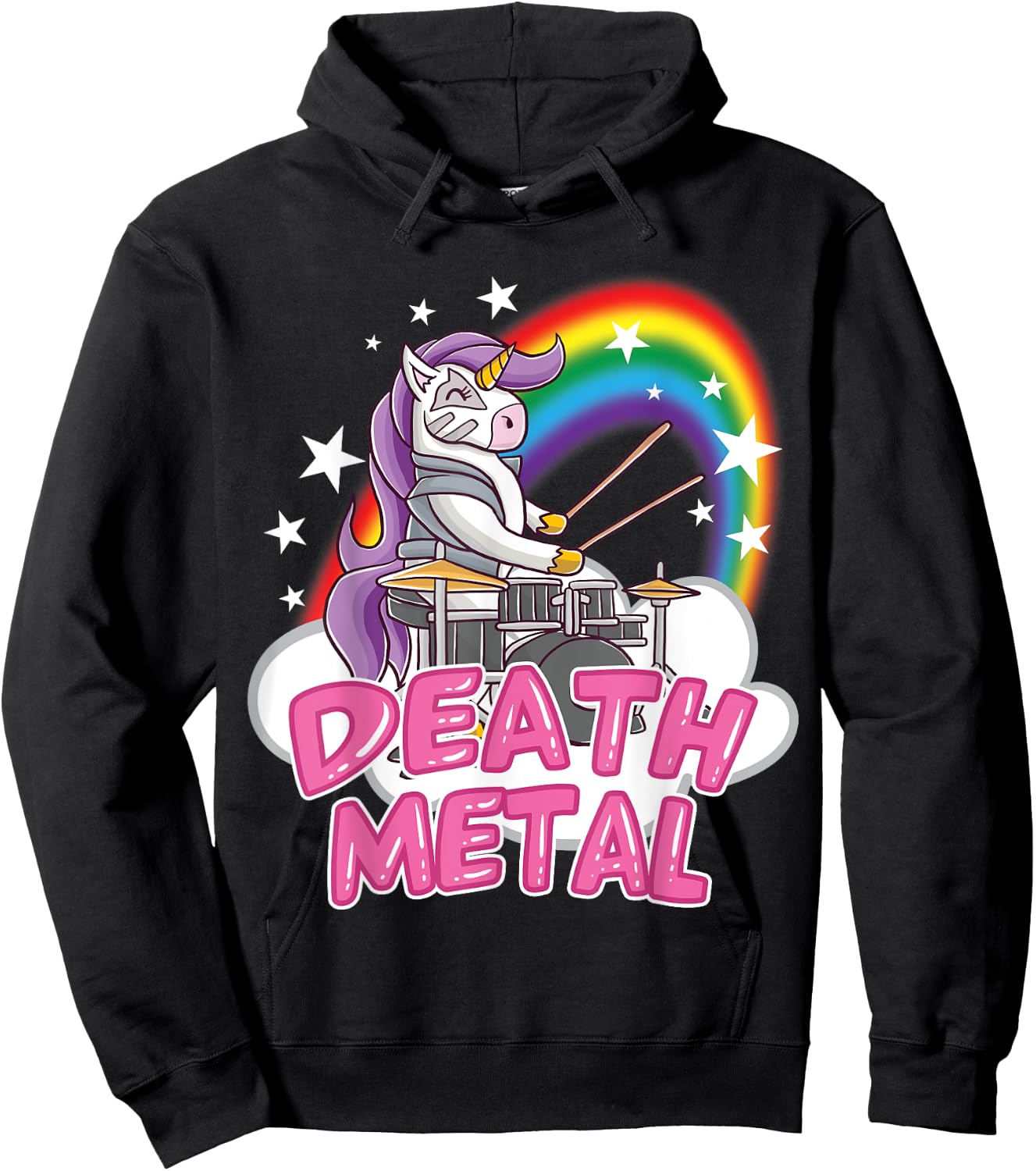 Death Metal Pink Unicorn Rock Music Band Drums Drummer Hoodie - Hoodie | Black
