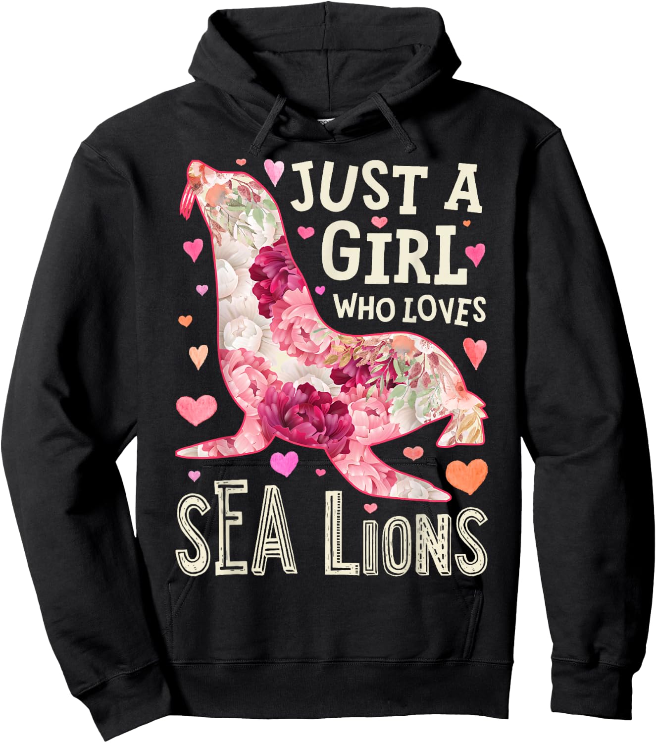 Sea Lion Just A Girl Who Loves Animal Flower Women Floral Hoodie - Hoodie | Black