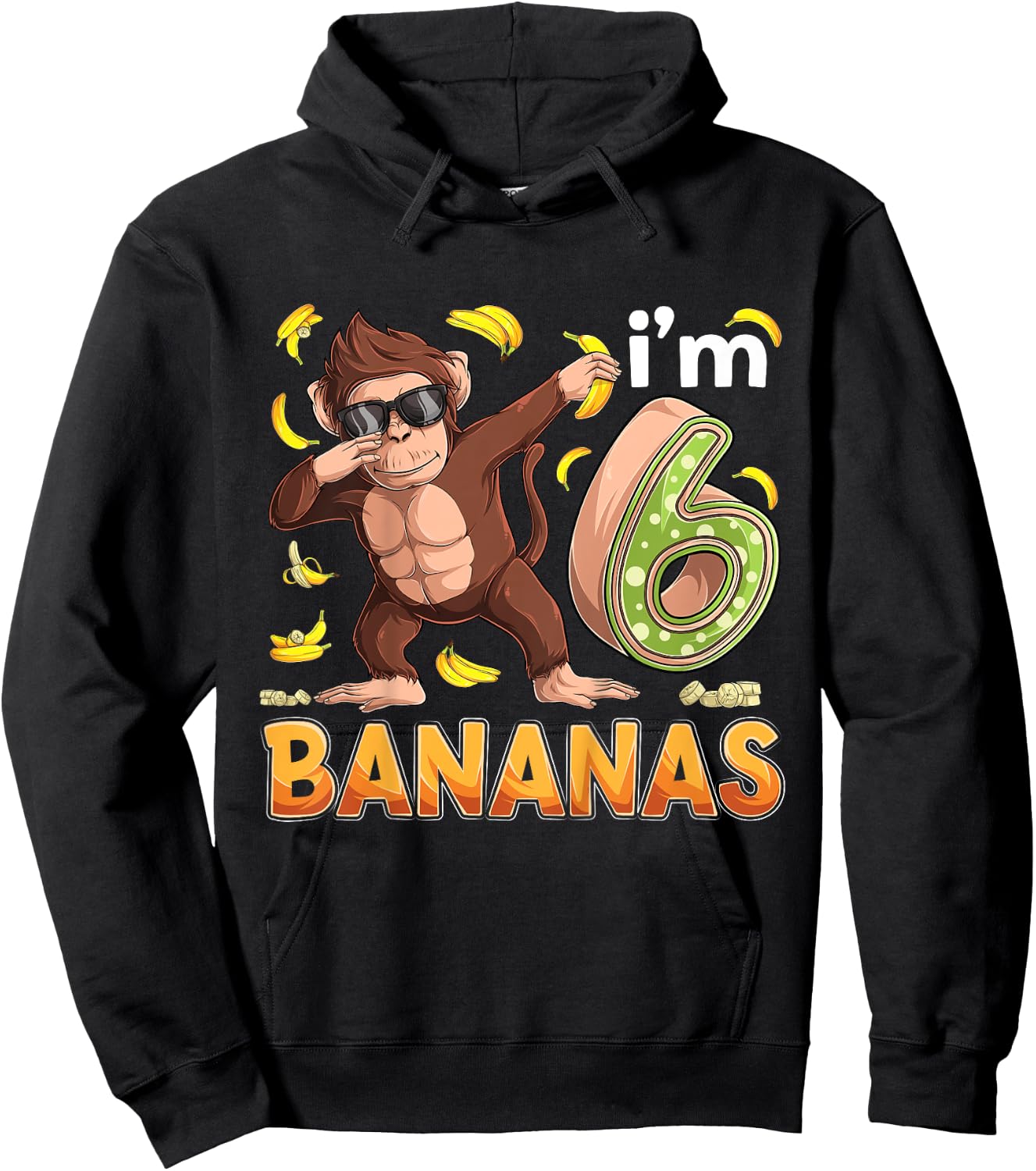 6 Year Old Monkey Birthday Safari Jungle Animal 6th B-day Hoodie - Hoodie | Black
