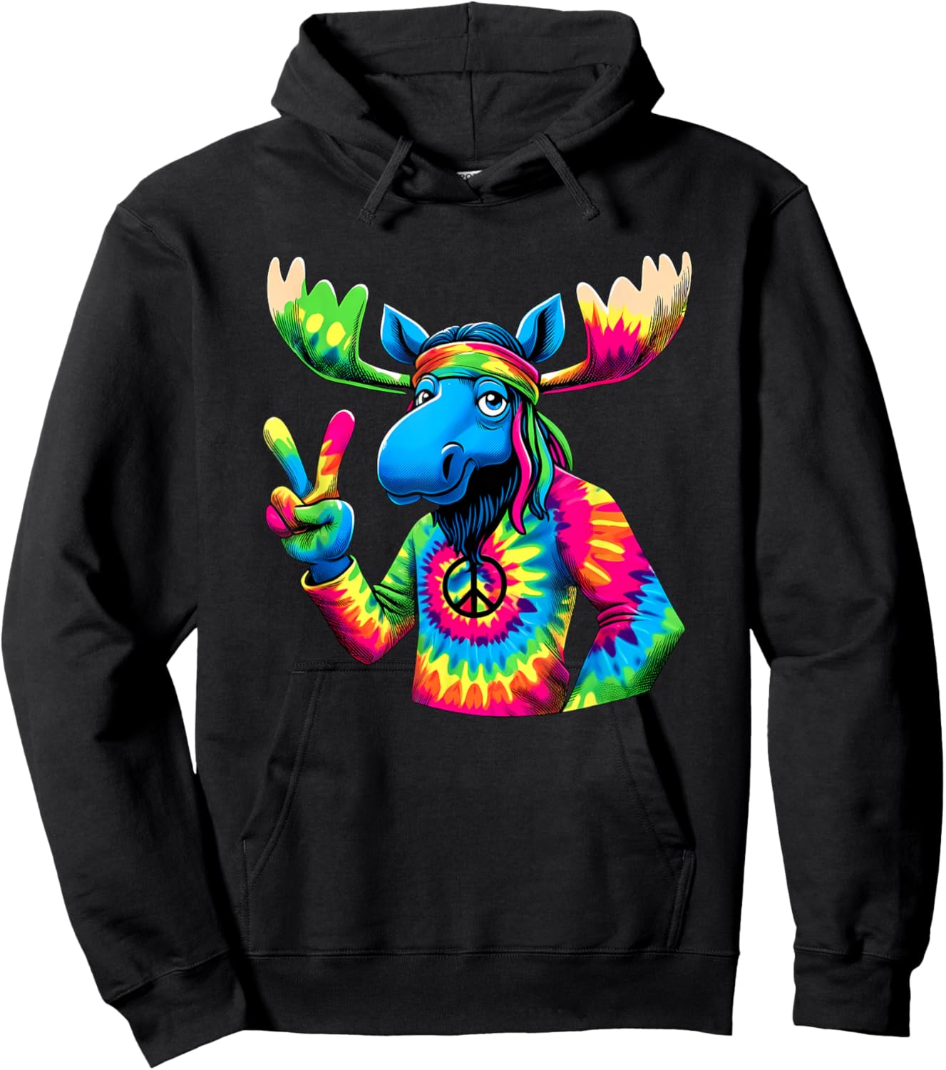 Peace Sign Tie Dye Moose Hoodie - Hoodie | Black