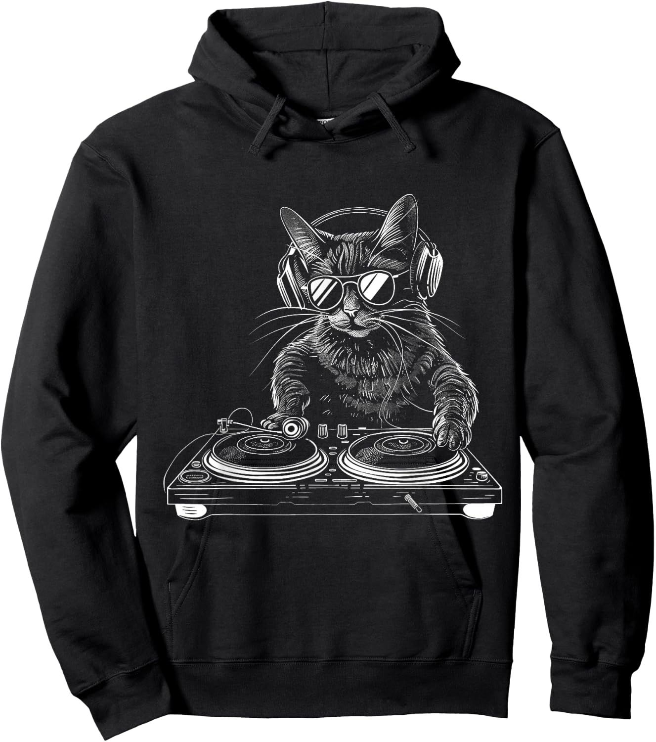 DJ Cat EDM Techno House Music Funny Cat Lover Hoodie - Hoodie | Black