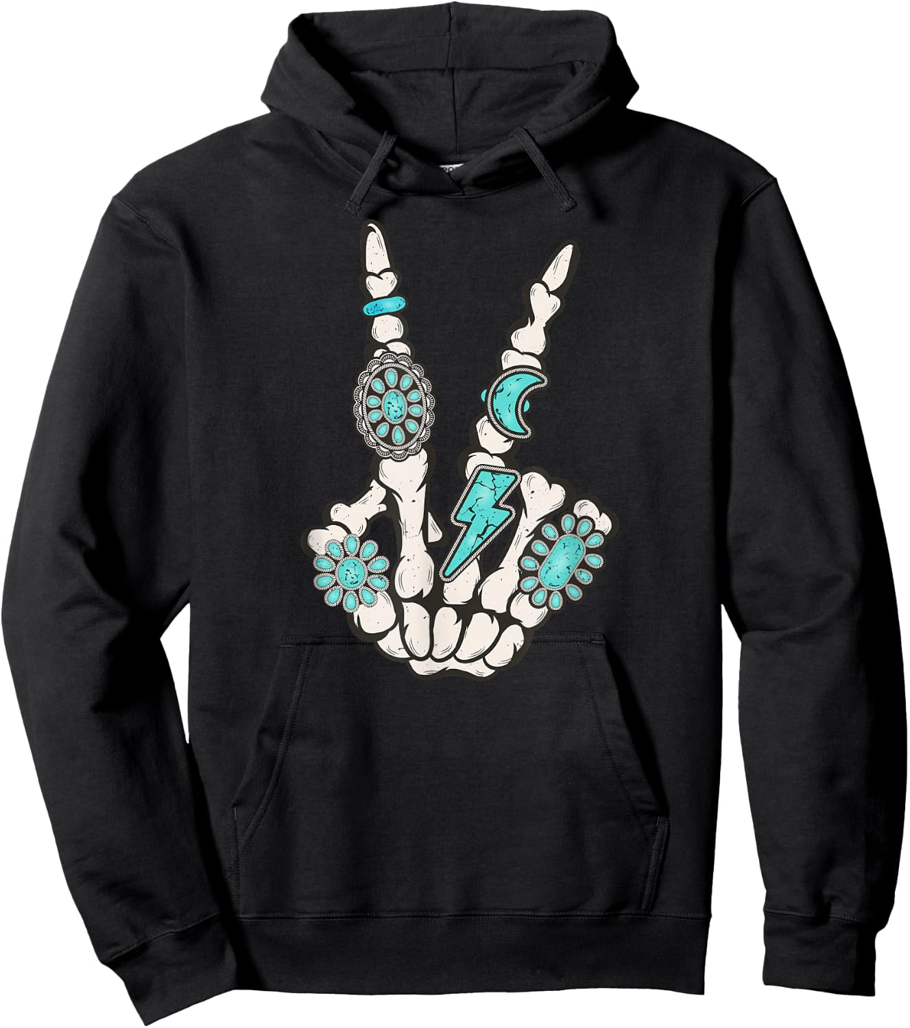 Skeleton Turquoise Hand Western Vibes Rodeo Cowboy Cowgirl Hoodie - Hoodie | Black