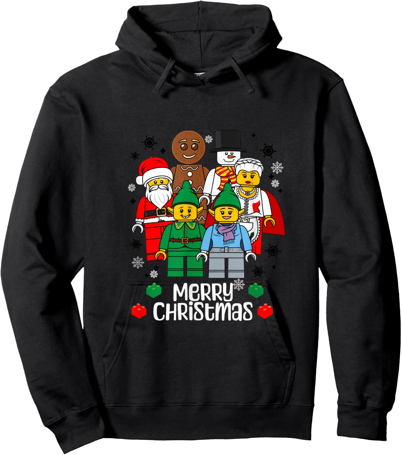 Merry Christmas Building Bricks Santa Elf Snowman Figures Hoodie - Hoodie | Black