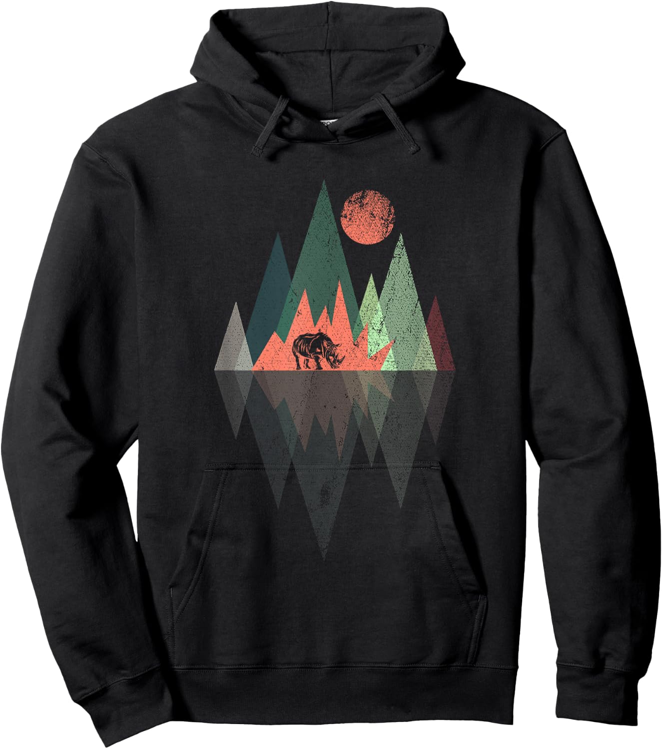Animal Geometric Pattern Colorful Rhino Hoodie - Hoodie | Black