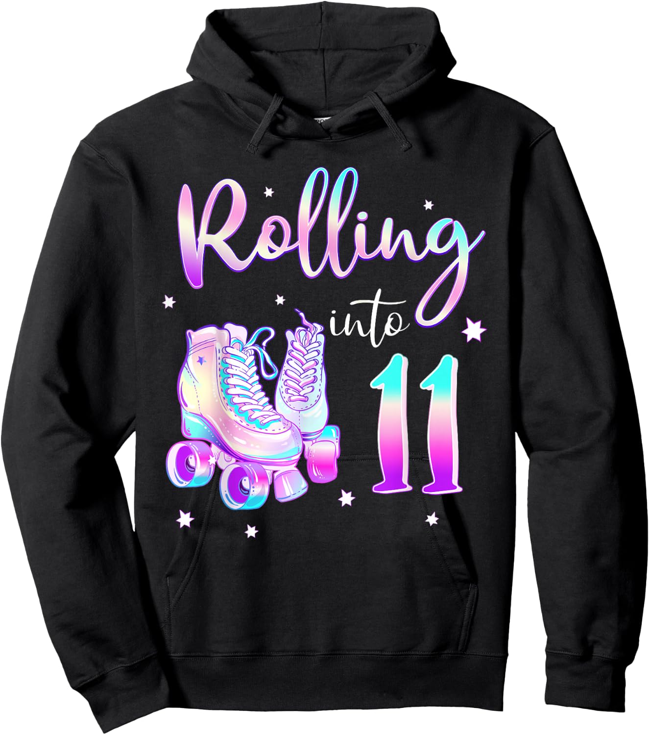 Kids 11 Years Old Birthday Girl Rolling Into 11th Bday Theme Hoodie - Hoodie | Black
