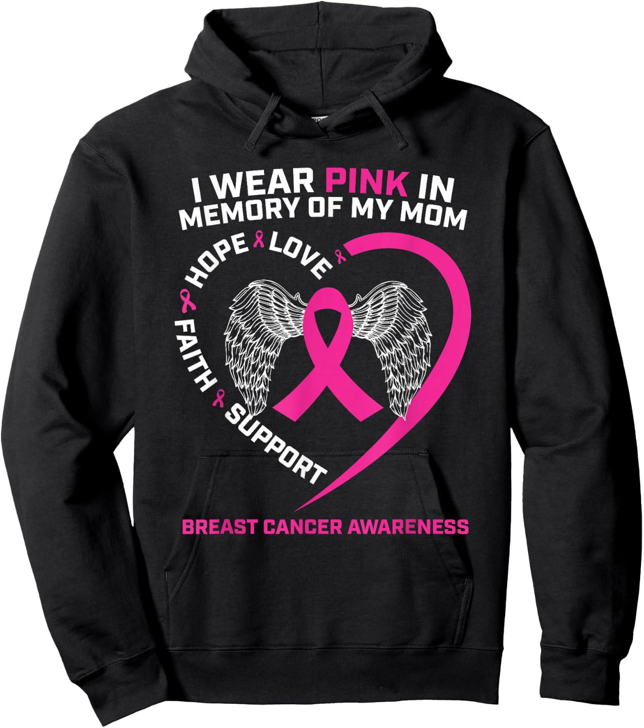 Gift I Wear Pink In Memory Of Mom Breast Cancer Awareness Hoodie - Hoodie | Black