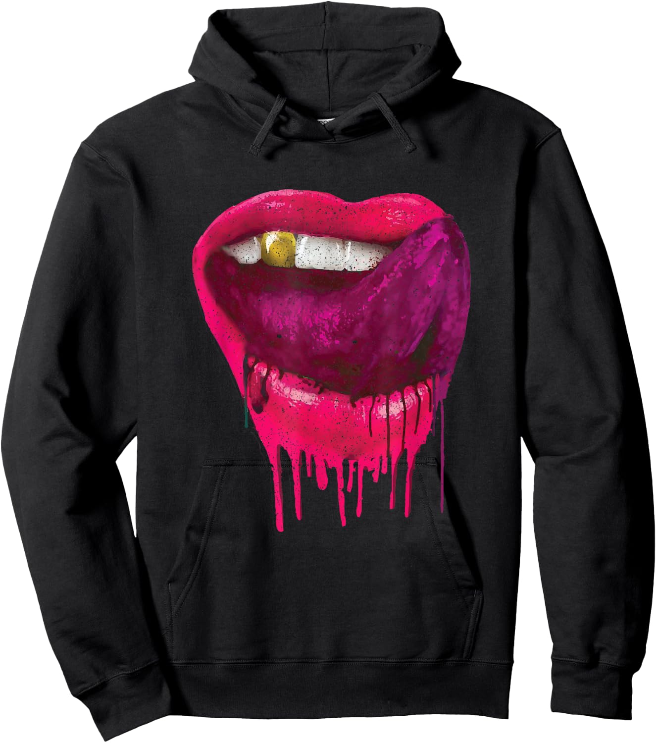 Hot Pink Lips Mouth Tongue Out - Cool Vintage Retro Hoodie - Hoodie | Black