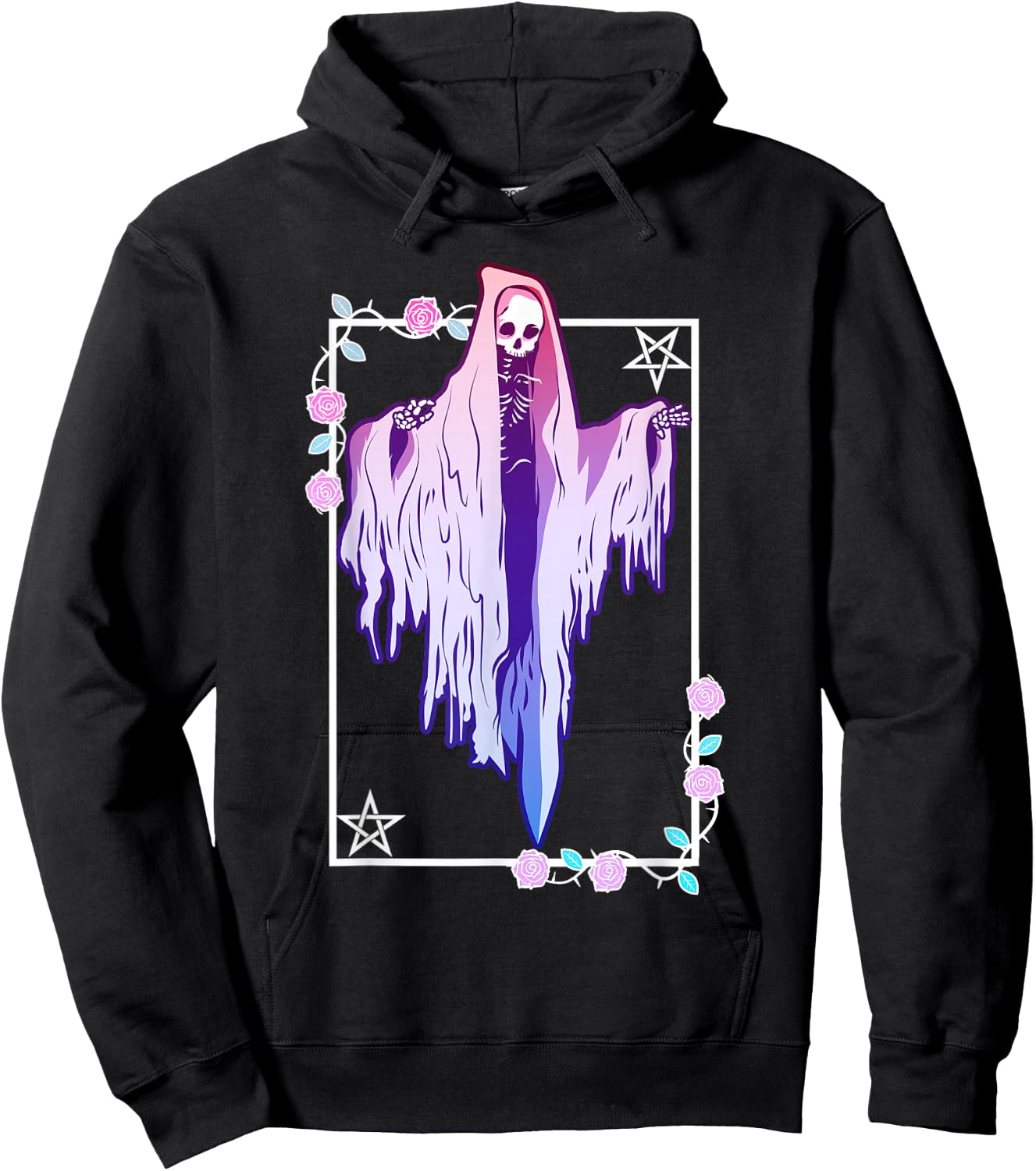 Pastel Goth Ghost Tarot Style Hoodie - Hoodie | Black