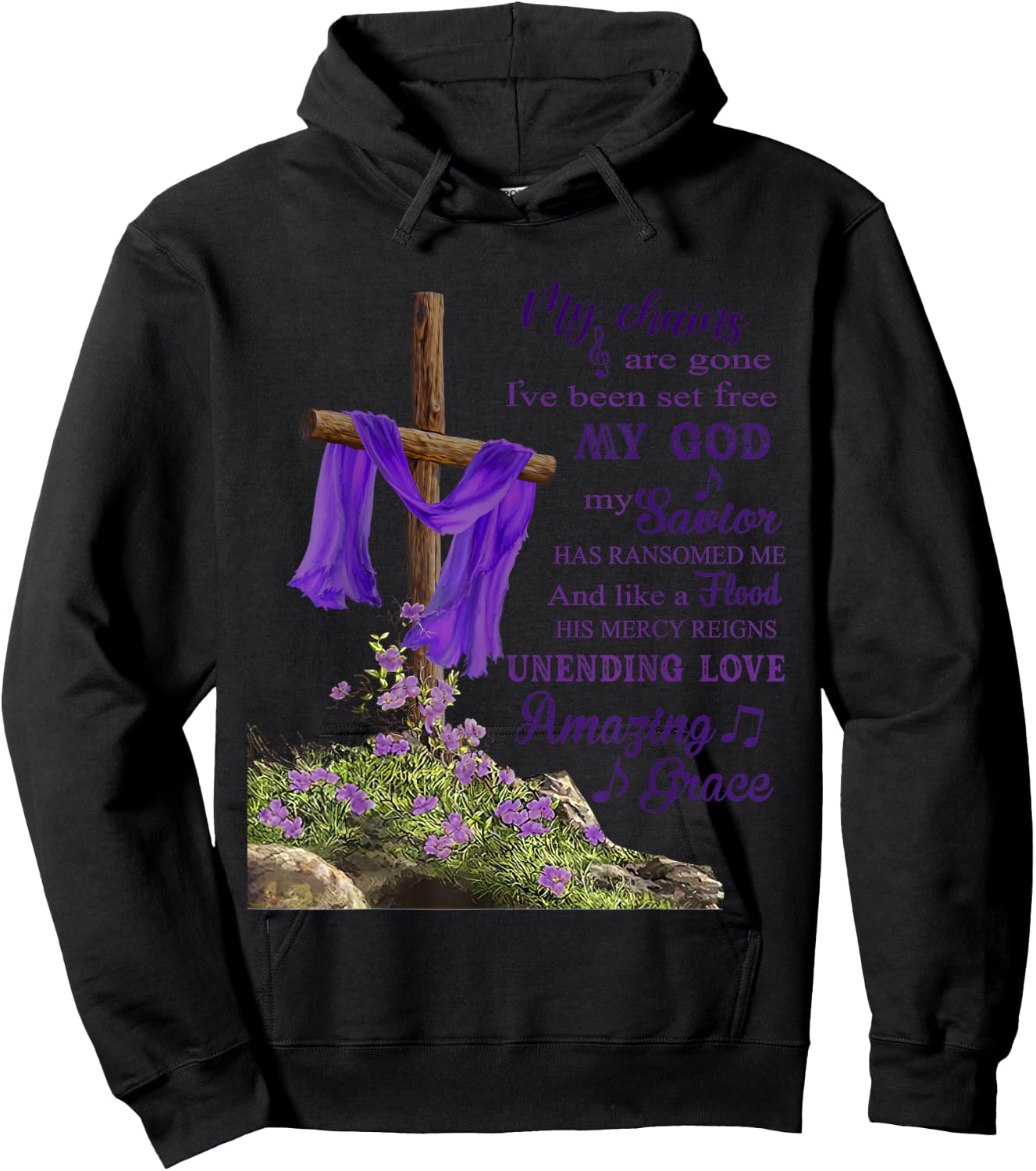 Christian Cross Amazing Purple Grace Love Women Hoodie - Hoodie | Black