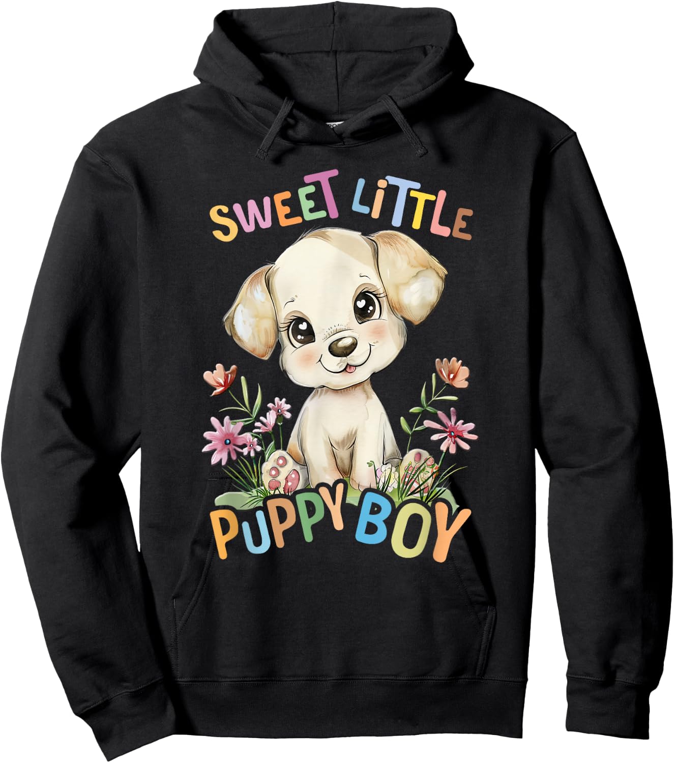 Baby Puppy Dog with Flowers Cute Puppies Pet Son Puppyboy Hoodie - Hoodie | Black