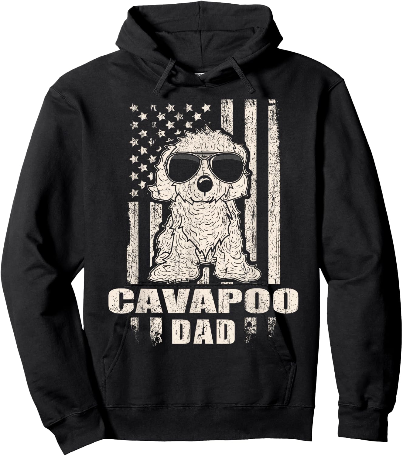 Cavapoo Dad Cool Vintage Retro Proud American Hoodie - Hoodie | Black