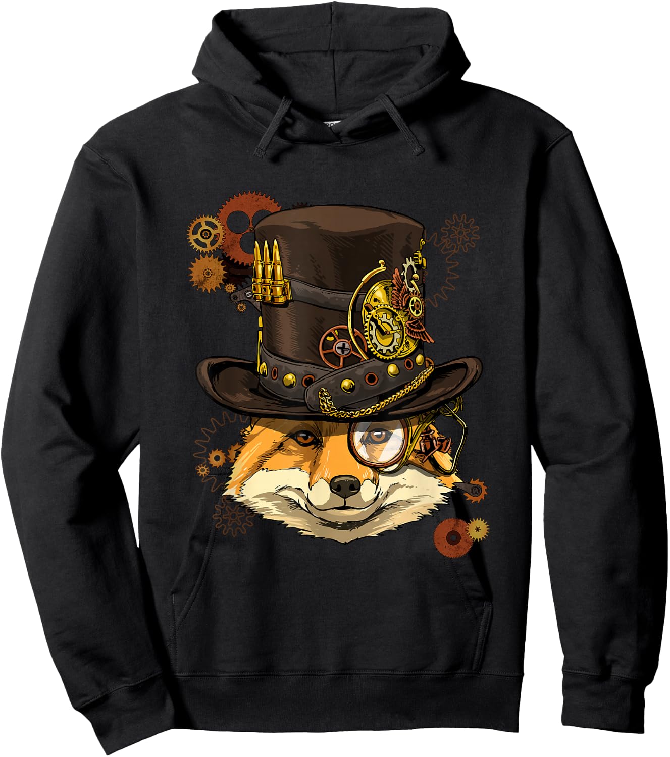 Fox Shirt Steampunk Gears Fox Animal Face Medieval Fox Lover Hoodie - Hoodie | Black