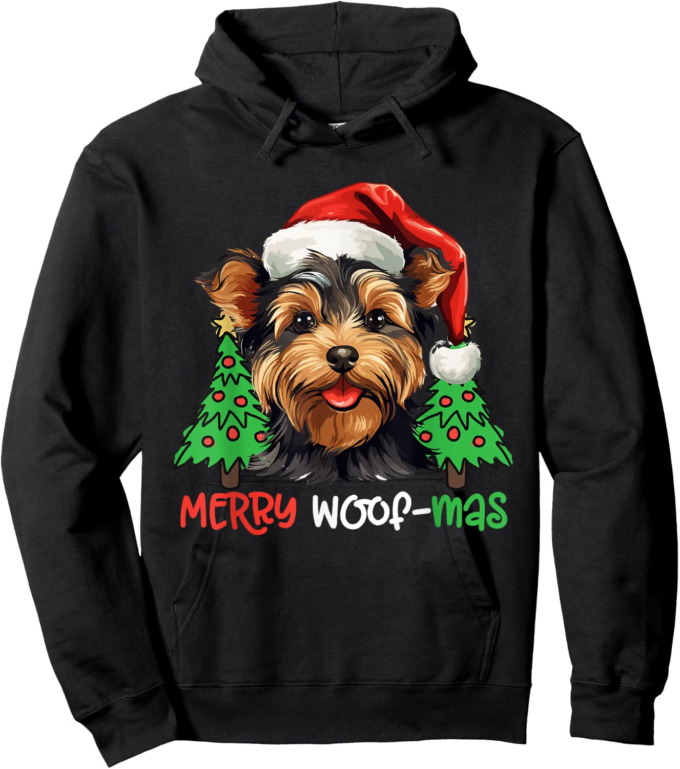 Yorkshire Terrier Yorkie Merry Woof-mas Christmas X-mas Hoodie - Hoodie | Black