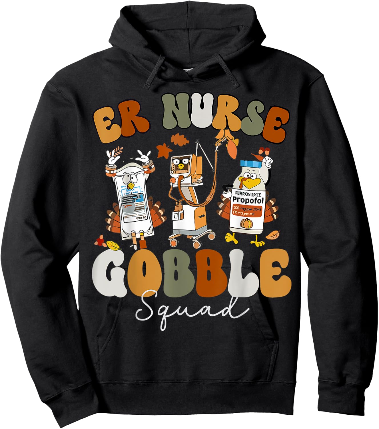 ER Nurse Turkey Gobble Squad ER Nurse Thanksgiving Hoodie - Hoodie | Black