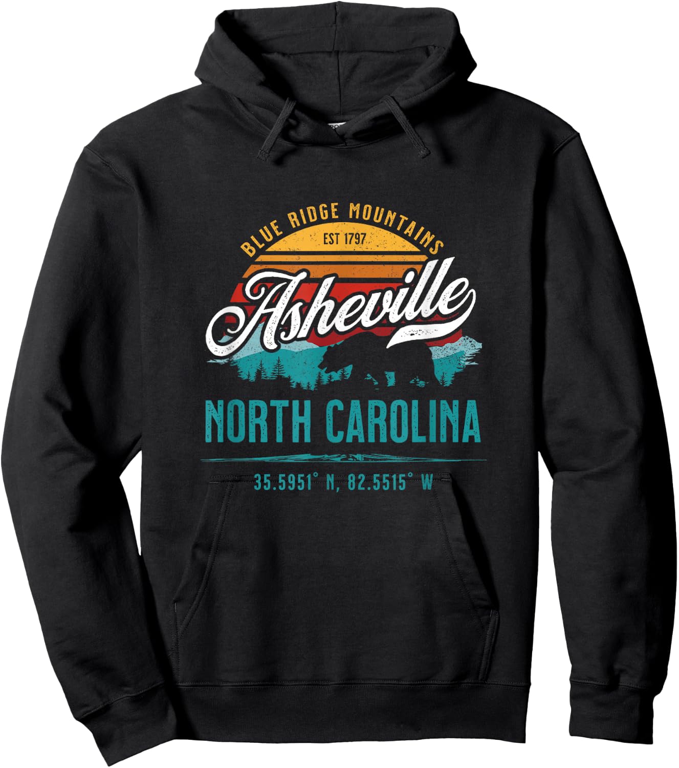 Asheville North Carolina Retro Sunset Blue Ridge Mountains Hoodie - Hoodie | Black