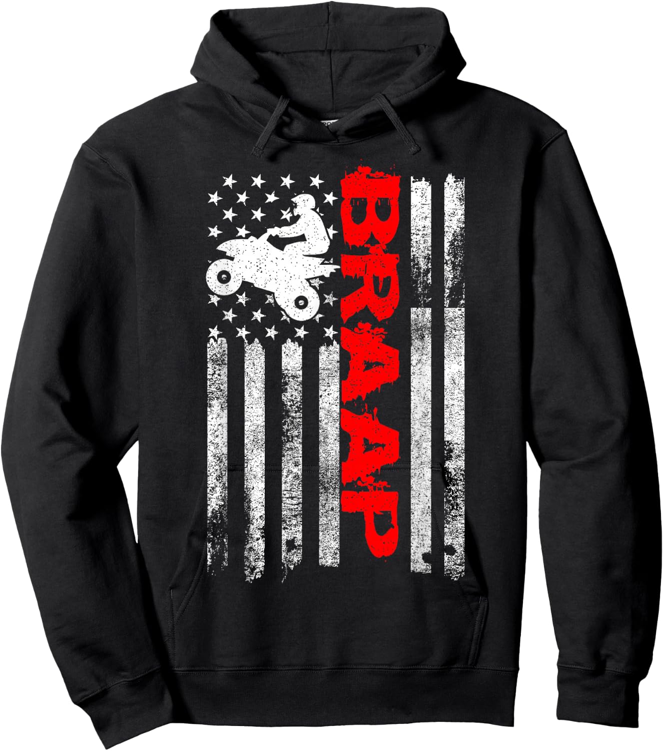 Cool Four Wheeler & ATV Gift Ideas Vintage USA American Flag Quad Bike ATV Gift - Black, , Small, Short Sleeve, , Letter Print, Motorcycle Theme Hoodie - Hoodie | Black