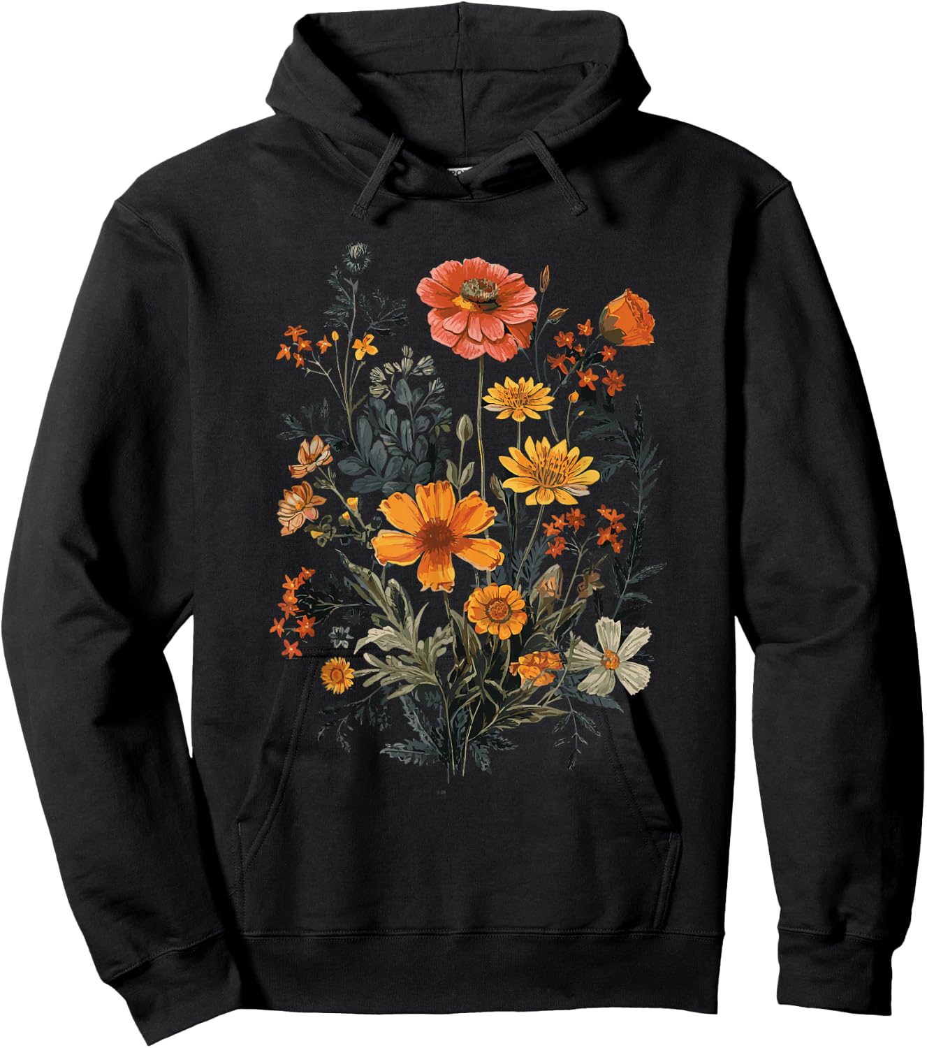 Vintage Flowers Floral Pressed Flower Hoodie - Hoodie | Black