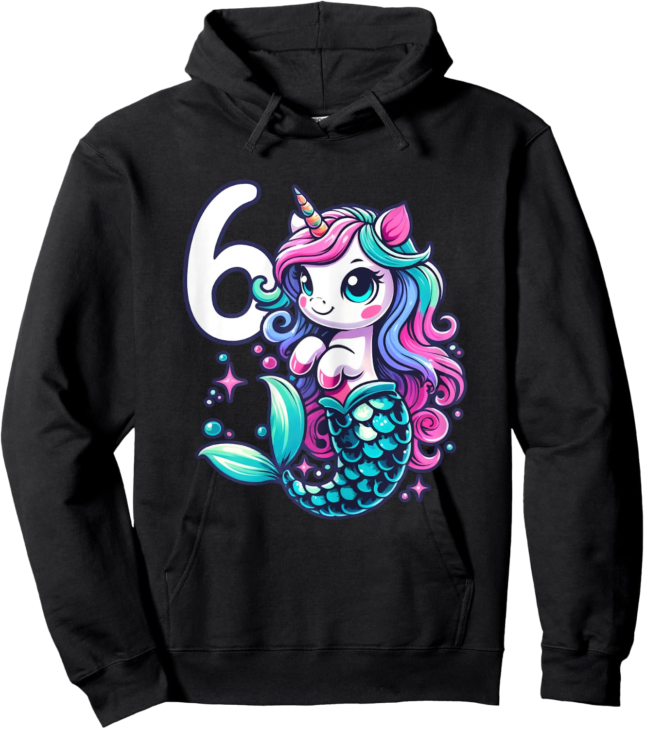 Unicorn Mermaid 6th Birthday 6 Year Old Party Girls Outfit Hoodie - Hoodie | Black