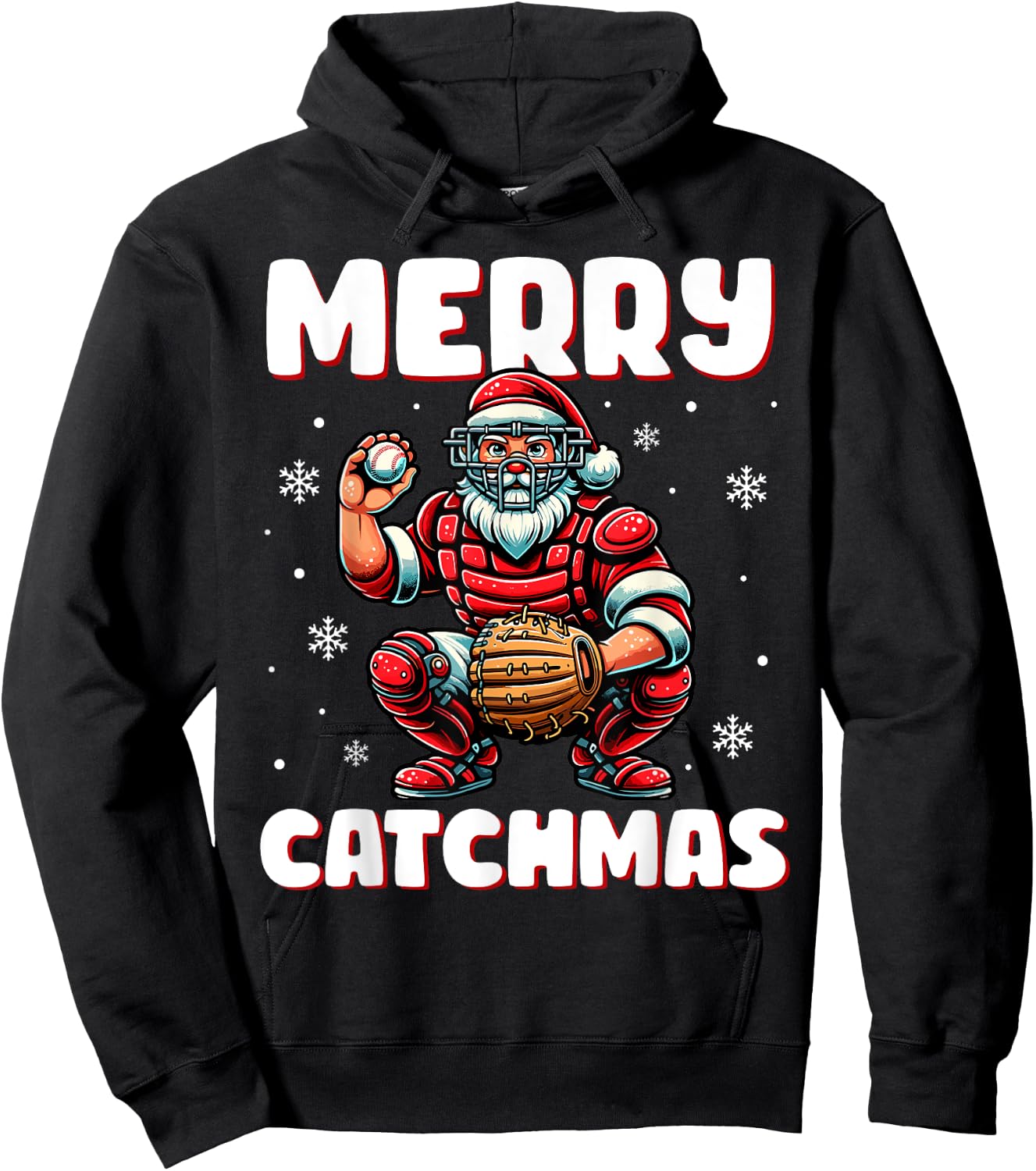 Merry Catchmas Santa Claus Baseball Catcher Xmas Christmas Hoodie - Hoodie | Black