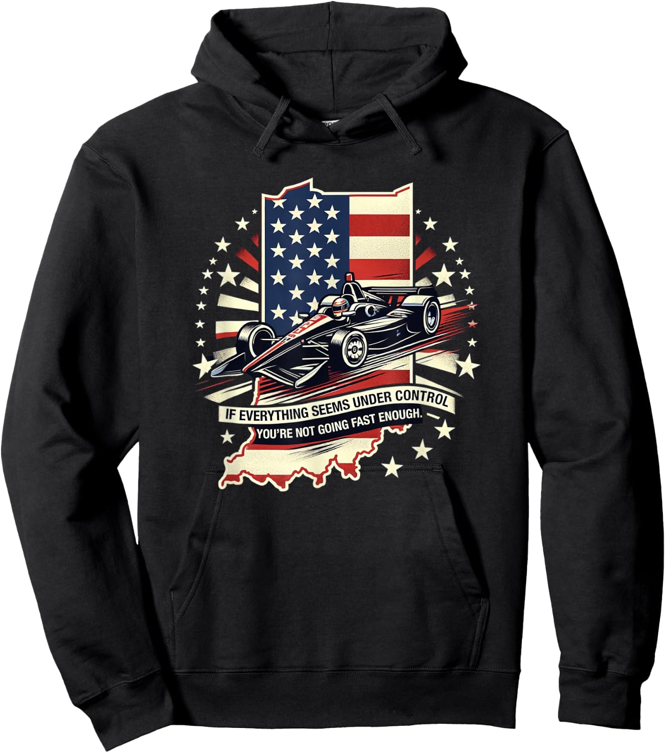Indiana Patriotic Racecar Fast Enough Distressed Graphic Hoodie - Hoodie | Black