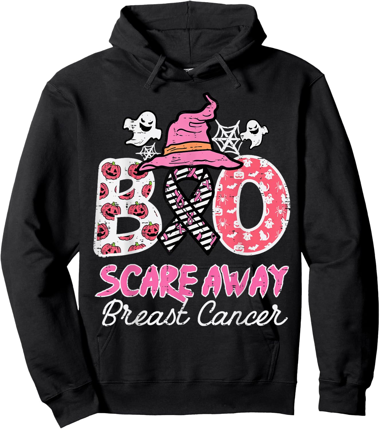 Halloween Boo Scare Breast Cancer Awareness Men Women Kids Hoodie - Hoodie | Black