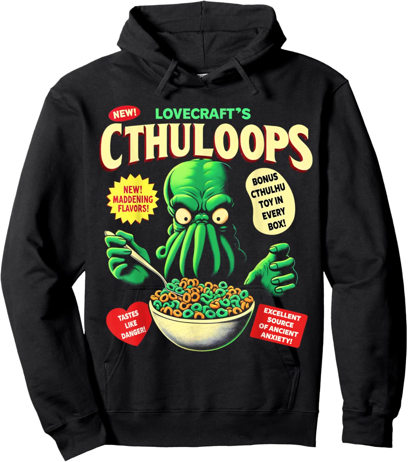 Cthuloops Cereal Parody for Horror Fans - Cthulhu Hoodie - Hoodie | Black