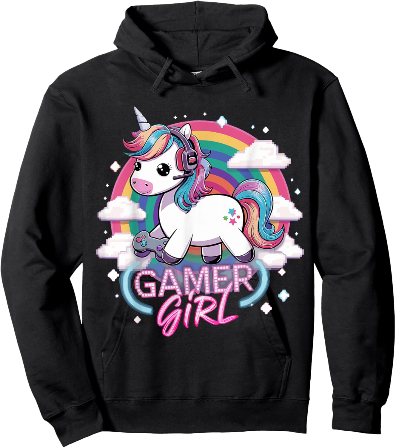 Gamer Girl Unicorn Gaming Cute Video Game Hoodie - Hoodie | Black