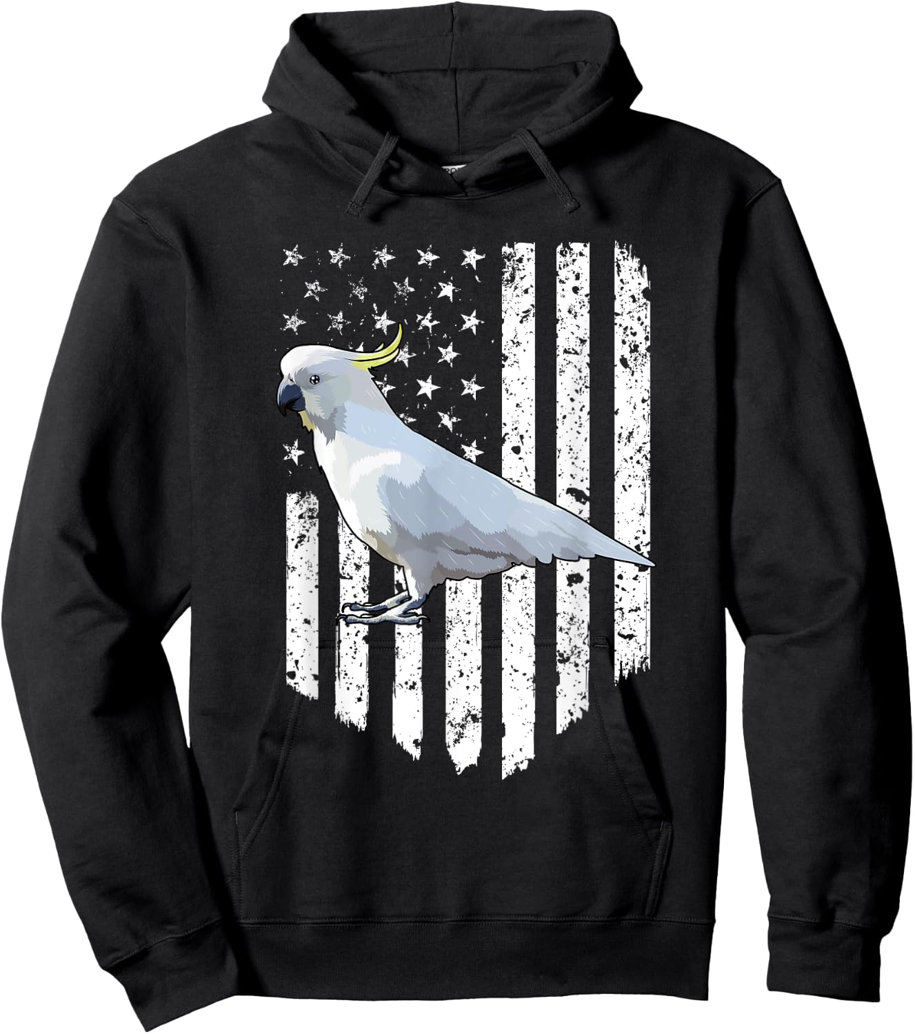 White American Flag Cockatoo Bird 4th Of July Hoodie - Hoodie | Black