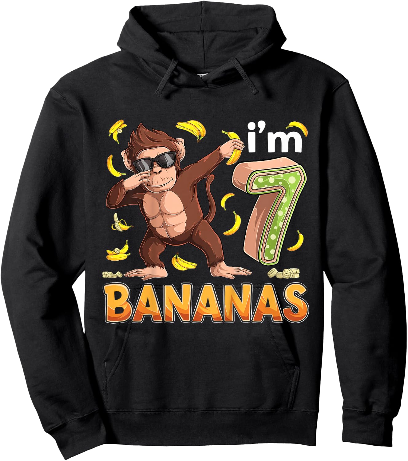 7 Year Old Monkey Birthday Safari Jungle Animal 7th B-day Hoodie - Hoodie | Black