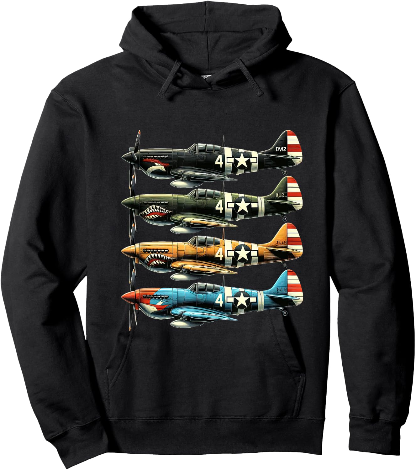 WW2 Planes P40 Warhawk Nose Art Hoodie - Hoodie | Black
