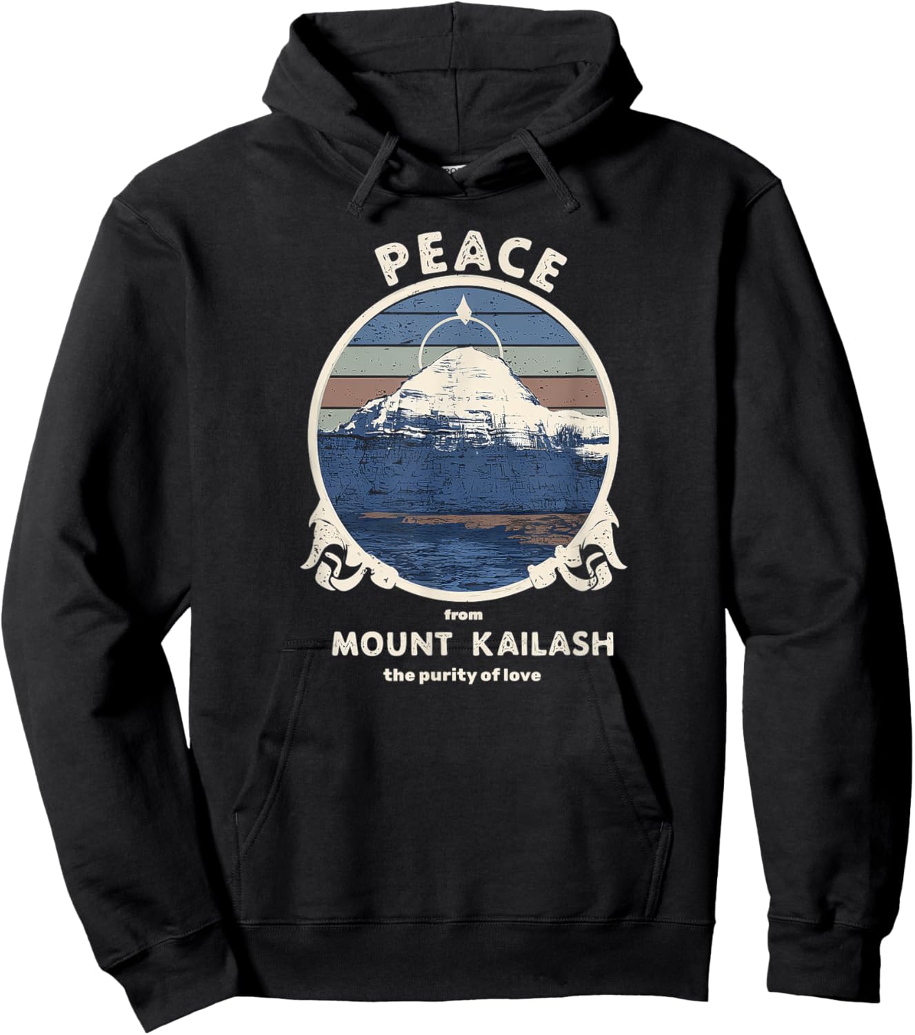 Mount Kailash Peace, Purity of Love Meditation Retro Print Hoodie - Hoodie | Black