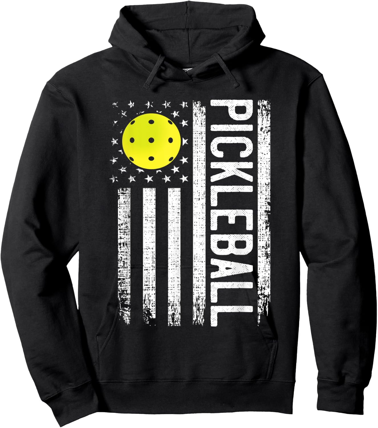 Pickleball Shirt American Flag Funny Pickleball Player Shirt Women Men Hoodie - Hoodie | Black