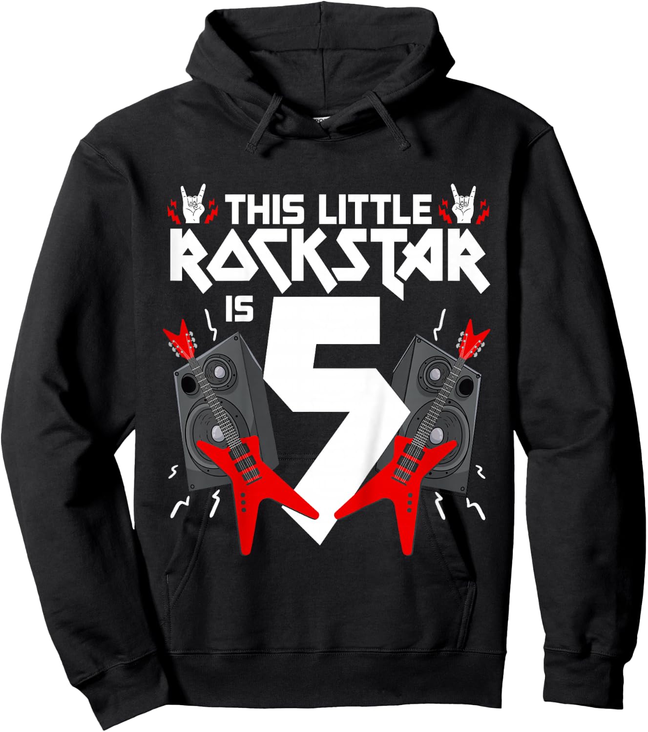 5 Year Old Rock And Roll Star Birthday Party Guitar 5th Gift Hoodie - Hoodie | Black