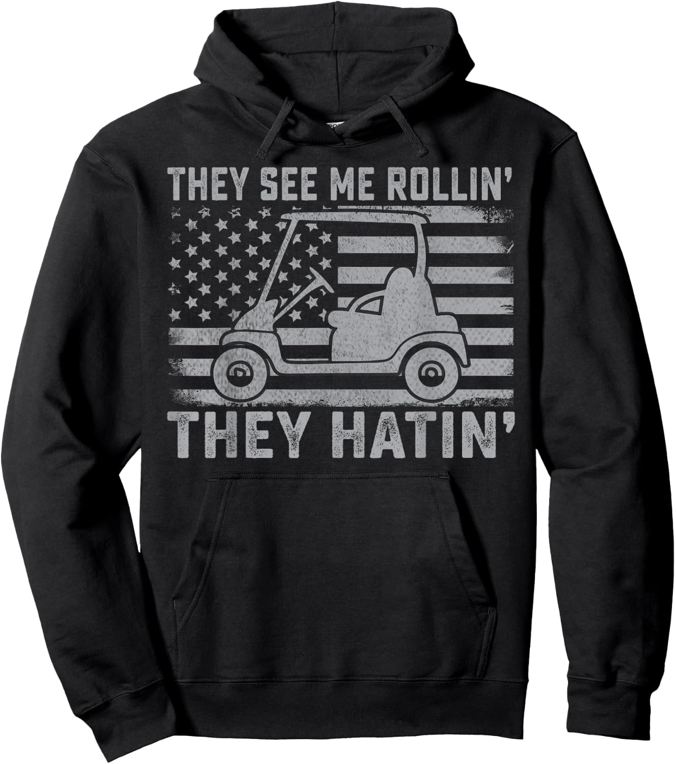 Funny Golfer Dad Husband US Flag They See Me Rolling Hoodie - Hoodie | Black