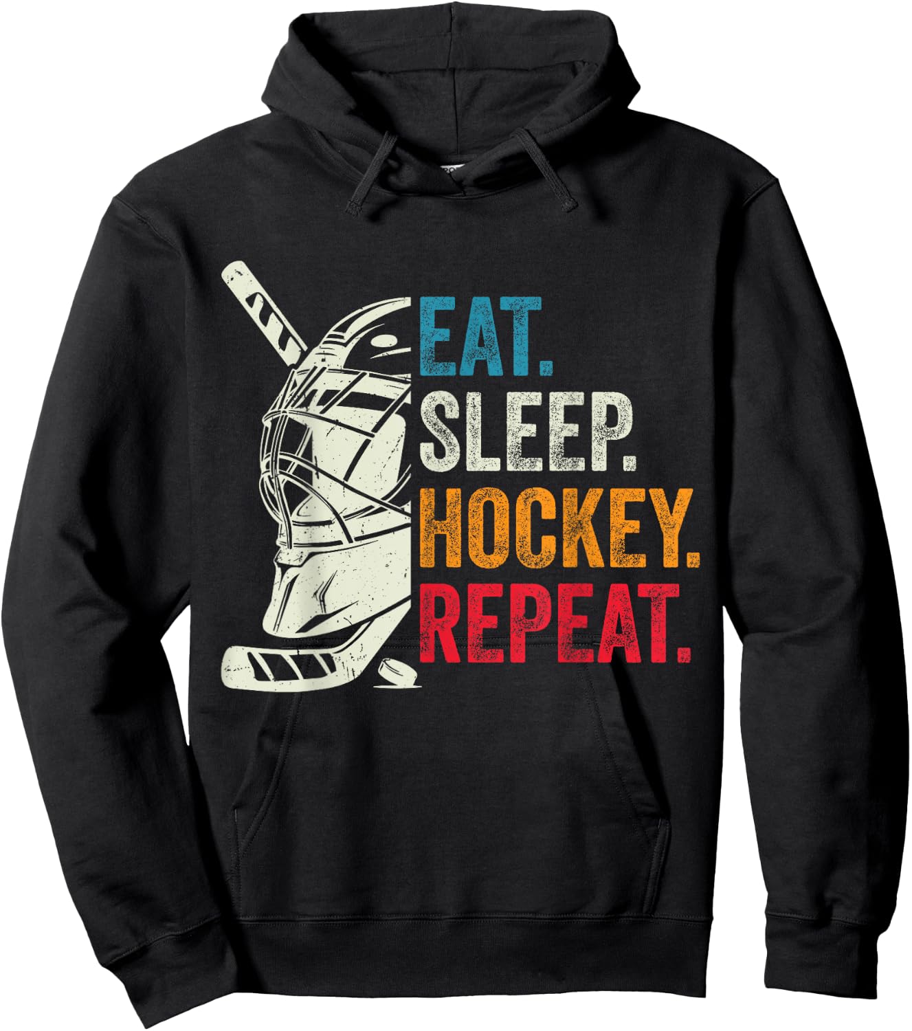 Eat Sleep Hockey Repeat Kids Adult Ice Hockey Goalie Vintage Hoodie - Hoodie | Black