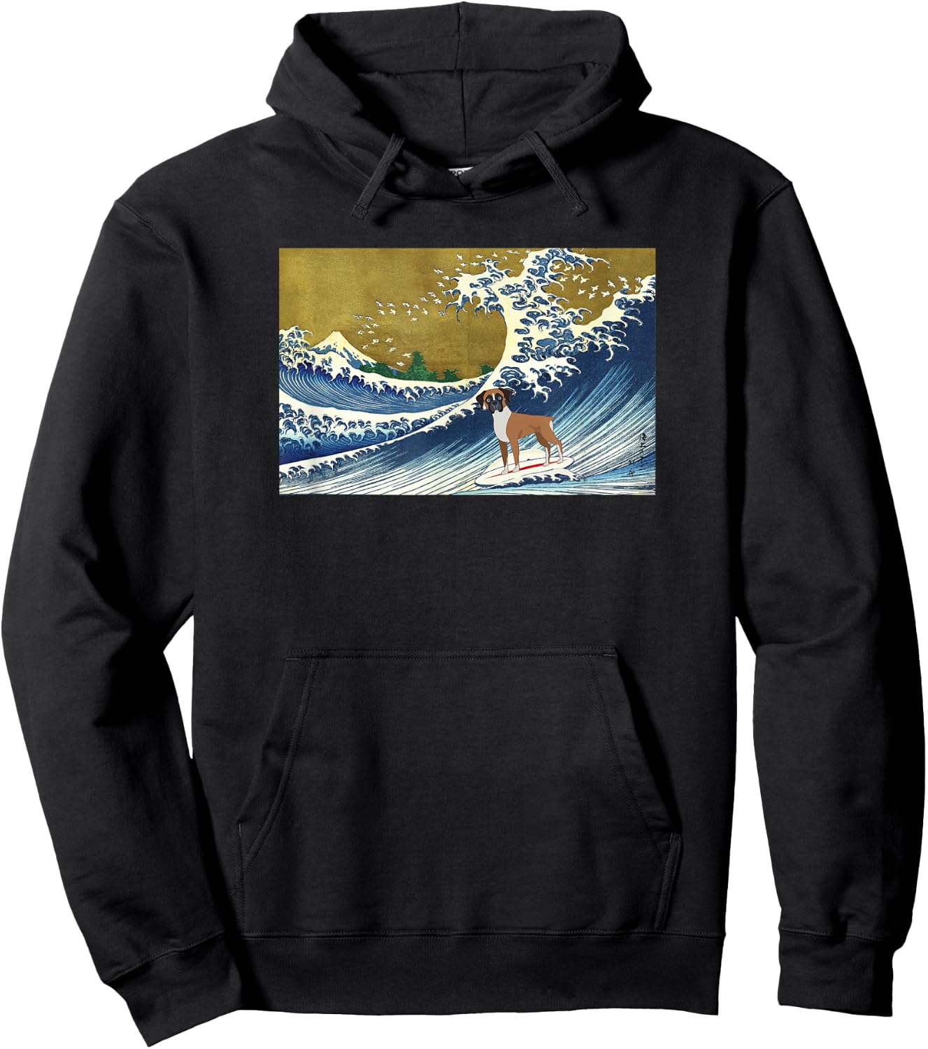Funny Retro Vintage Surfing A Wave Boxer Dog Breed Lover Hoodie - Hoodie | Black