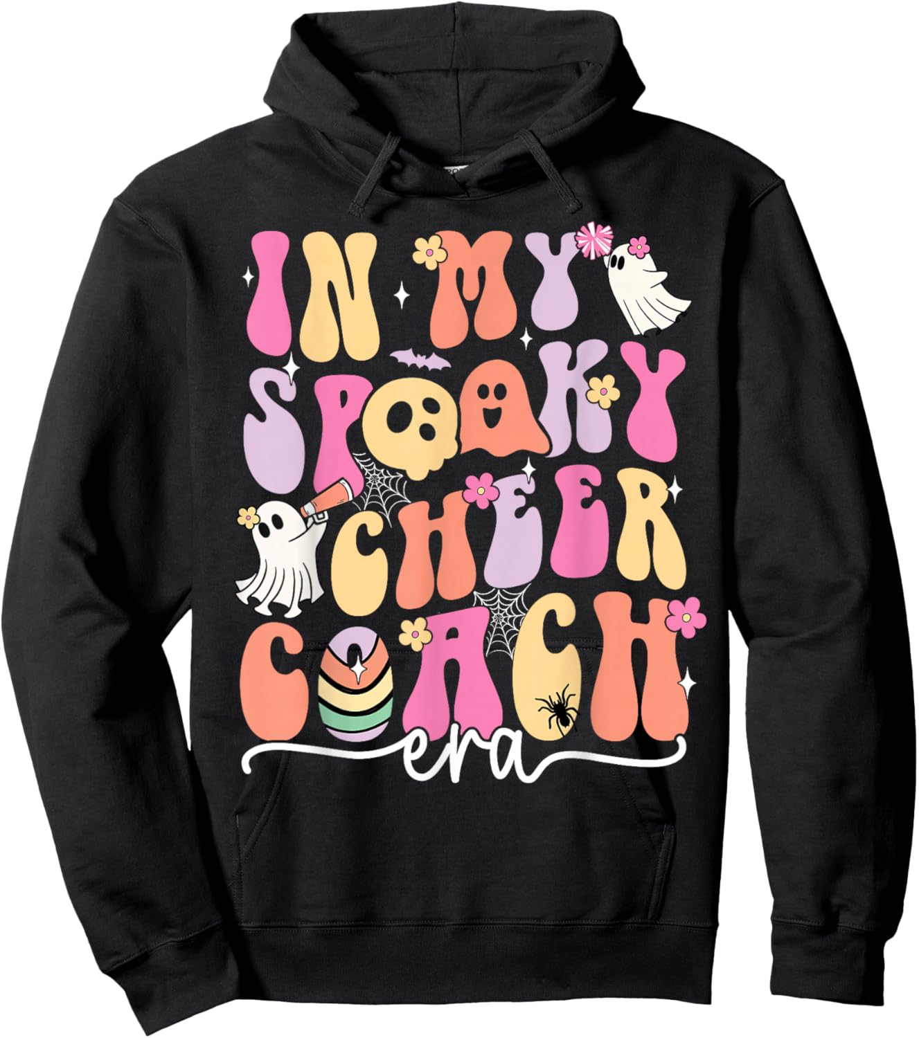 In My Spooky Cheer Coach Era Halloween Ghost Floral Groovy Hoodie - Hoodie | Black
